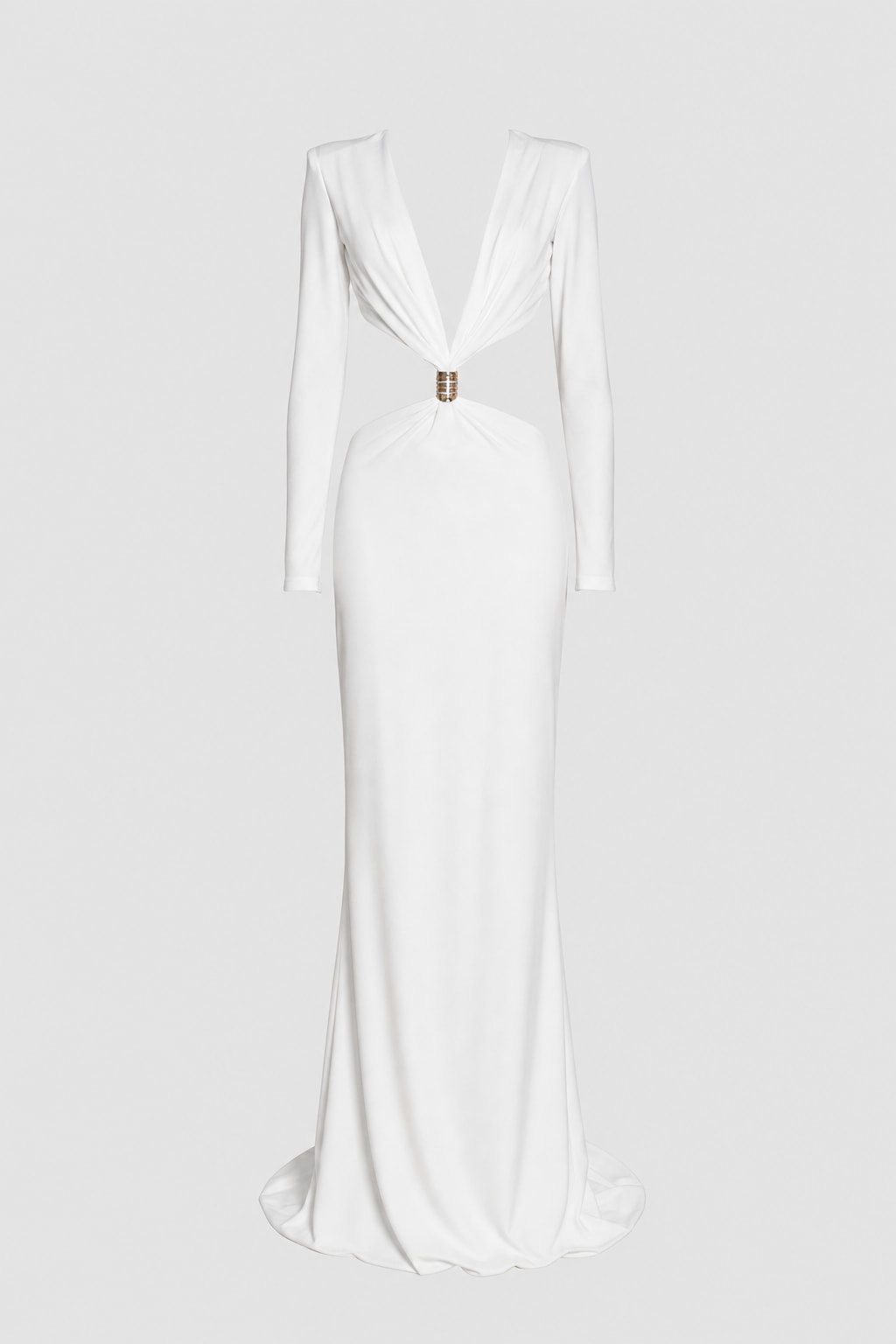 White Cut-Out Maxi Dress With Plunge Neckline - 1