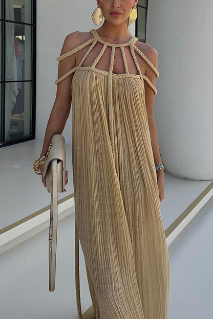 Braided Back Linen Blend Maxi Dress - view 2