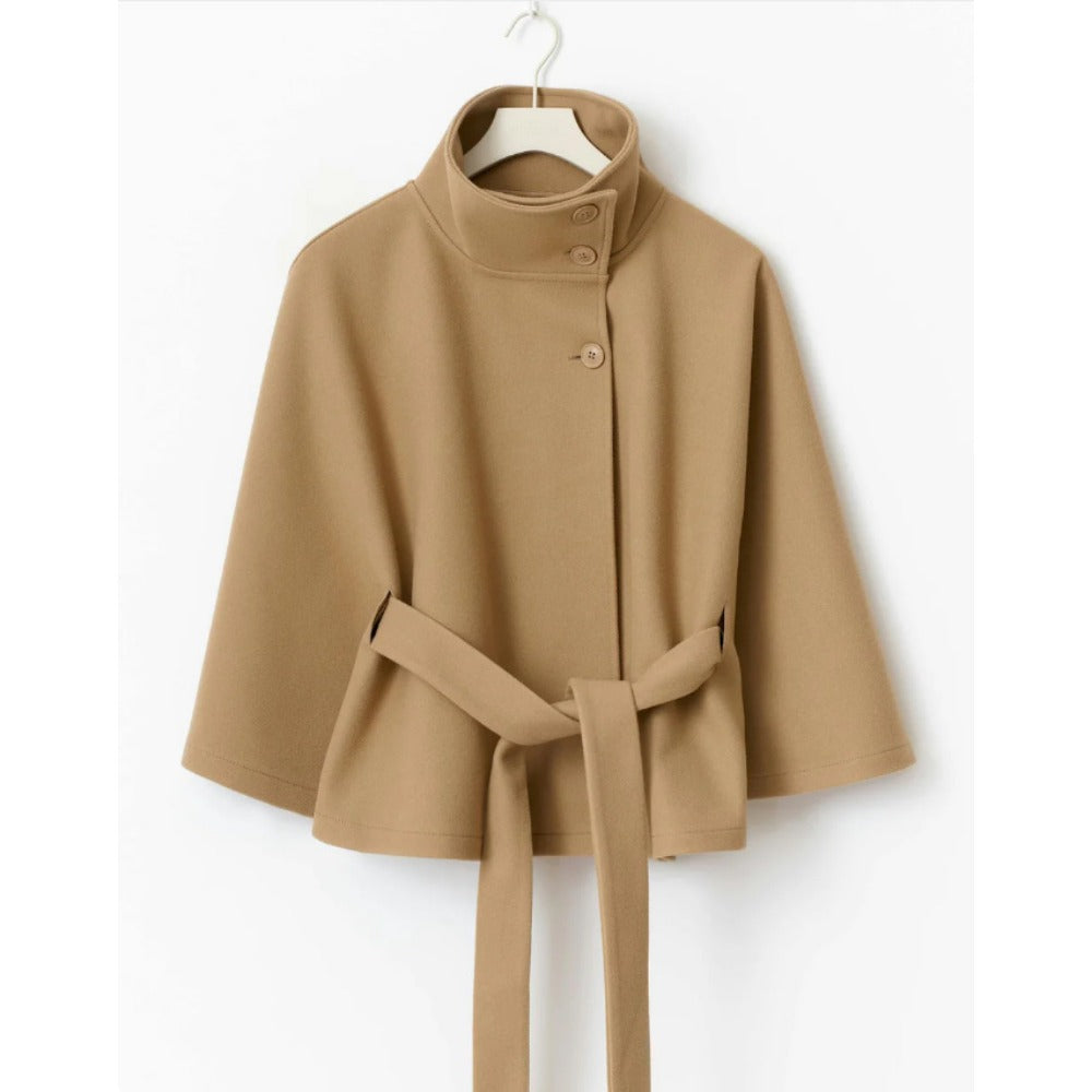 High Collar Cape Coat with Belted Waist - view 8