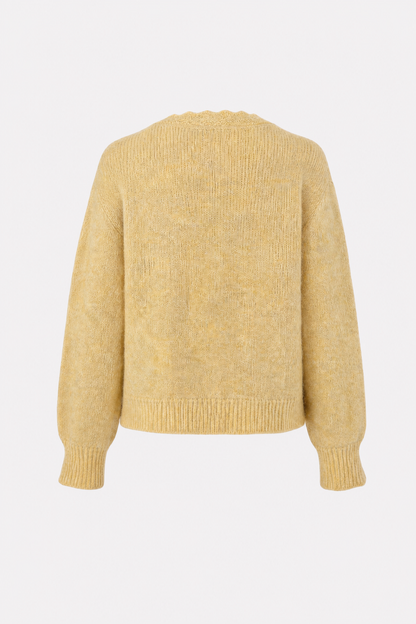 Yellow Floral V-Neck Button Knit Cardigan - view 4