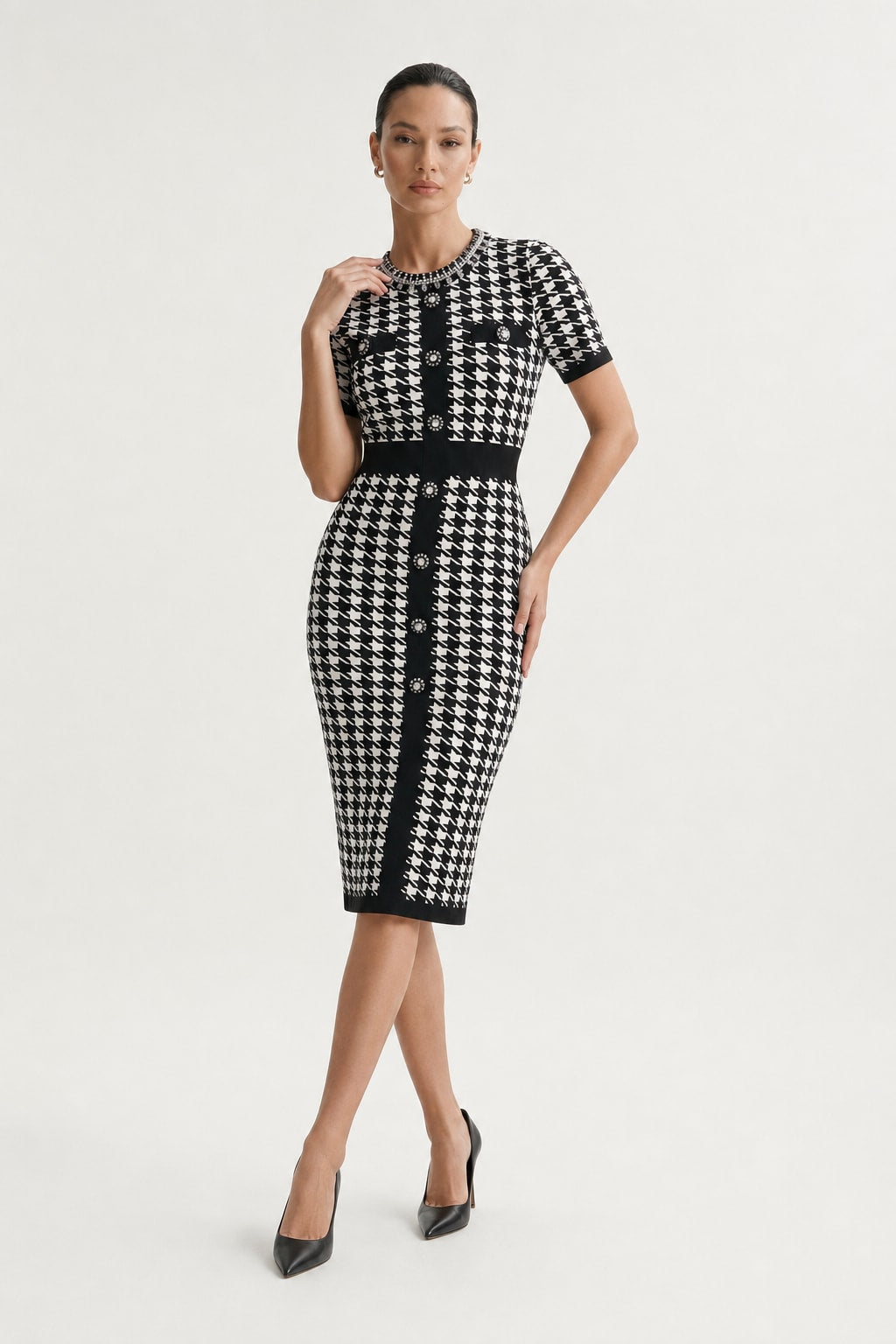 Viscose Short-Sleeve Printed Knit Dress - 5