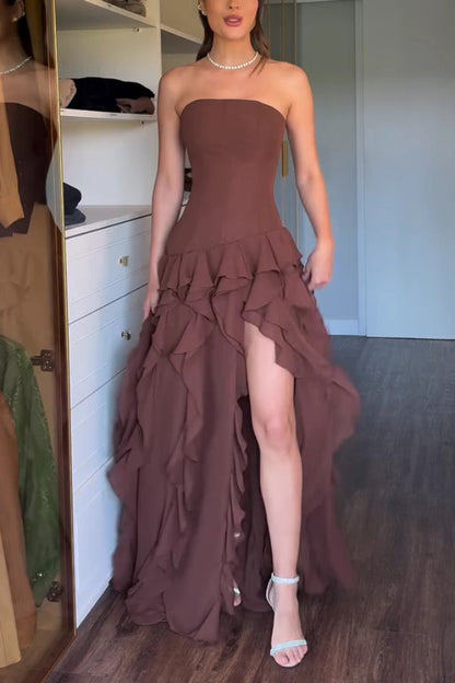 Off-Shoulder Ruffle Maxi Dress With Slit - view 2