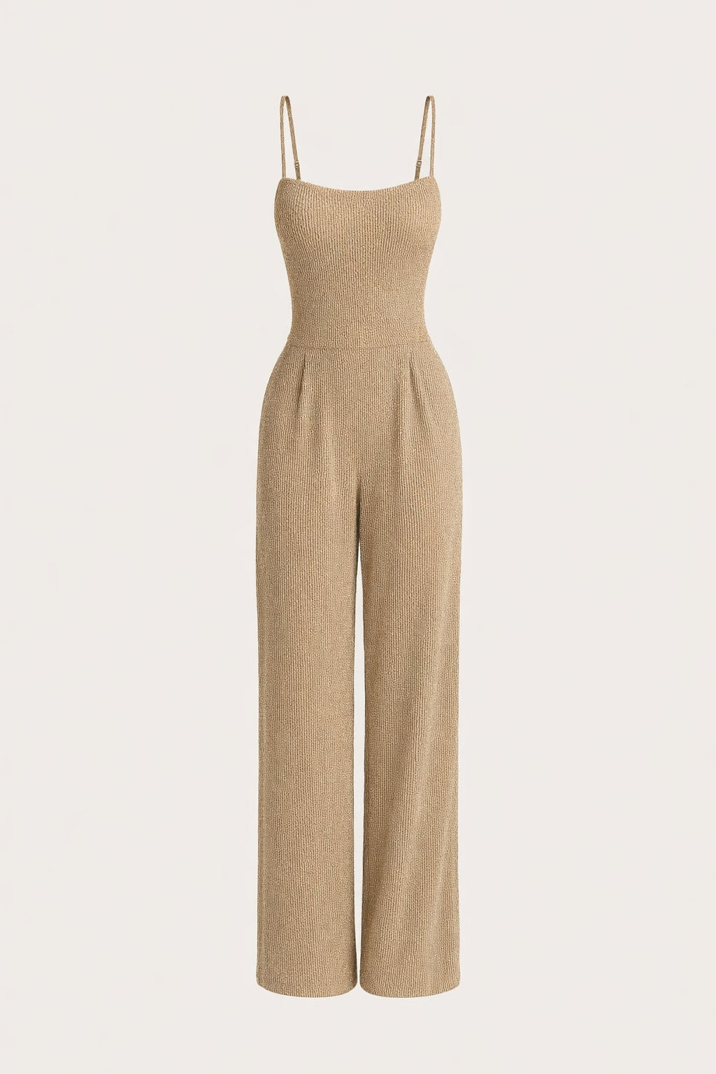 Ribbed Knit Wide Leg Cami Jumpsuit in Camel - 1