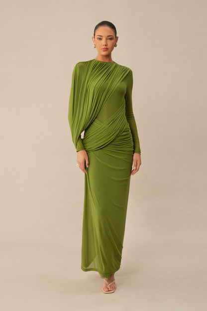 High Neck Maxi Dress with Asymmetric Drape - view 2