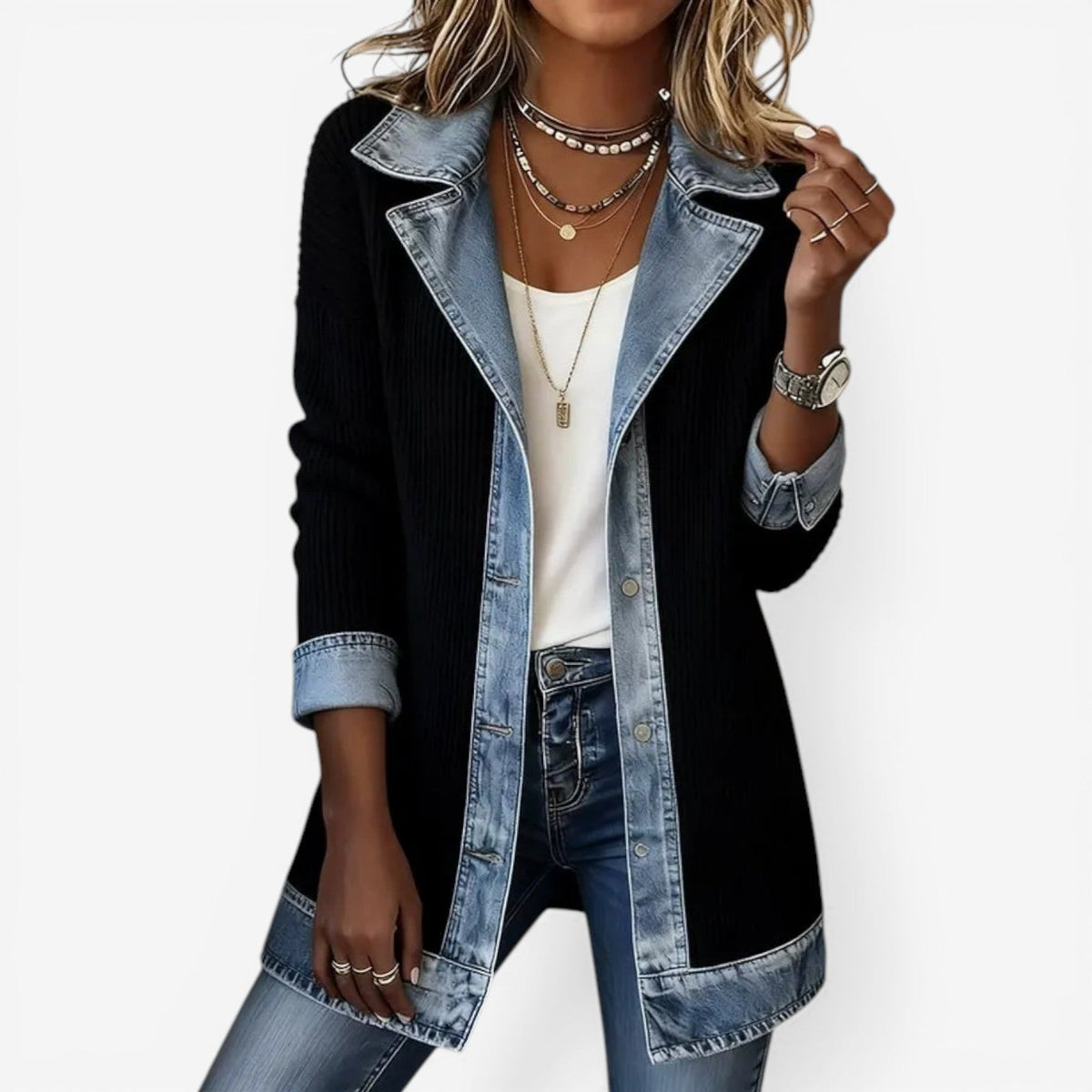 Layered Knit Button Jacket - view 3