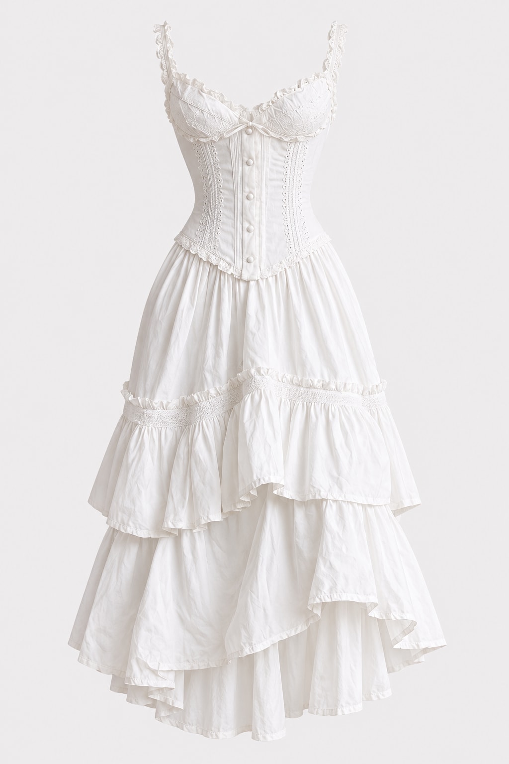 Boho Midi Dress Corset Tiered Lace-Trim - 1