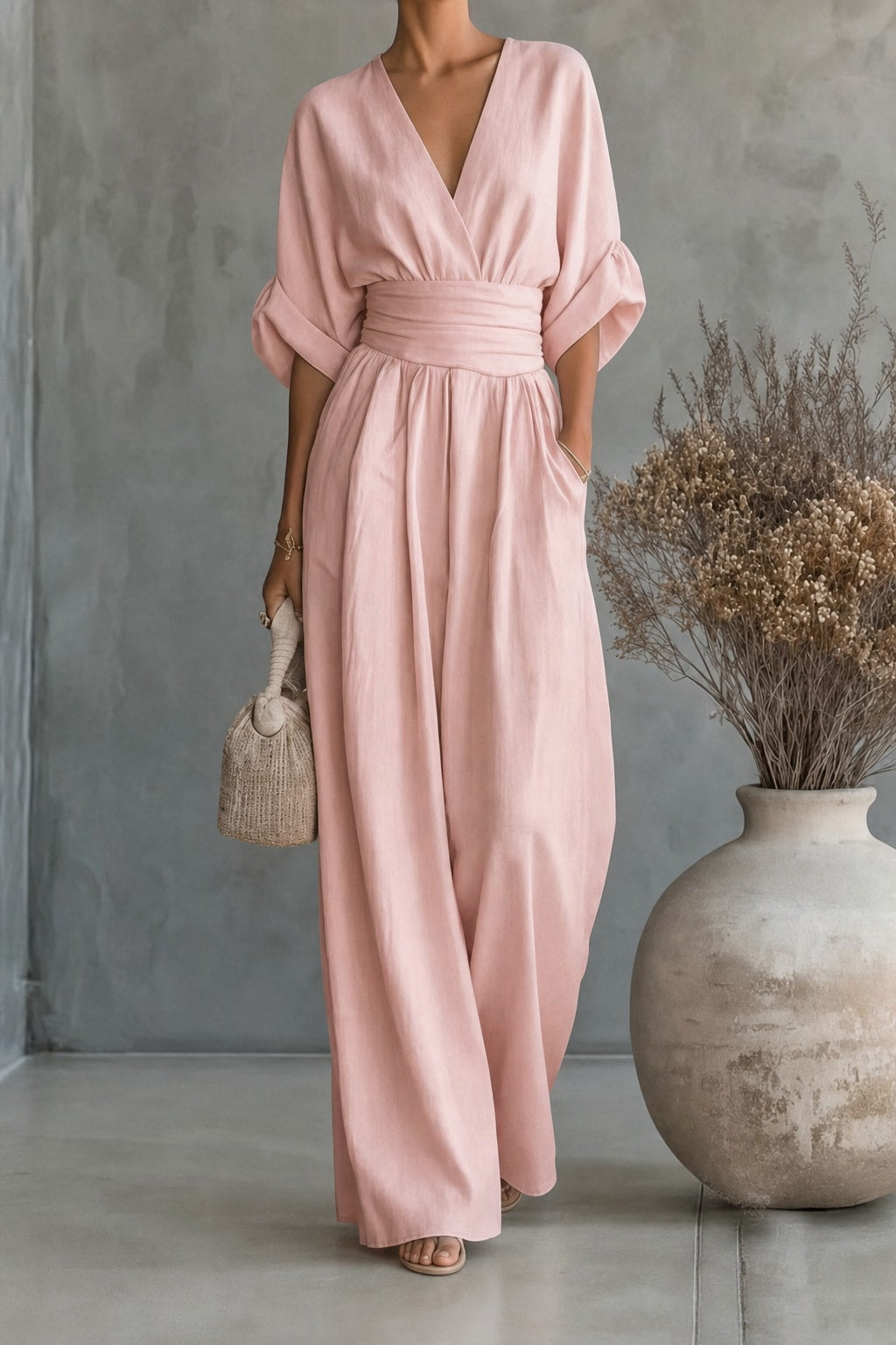 Women's Wide-Leg V-Neck Jumpsuit - 14