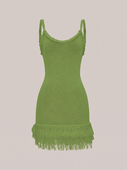 Fringe Hem Open Knit Backless Mini Dress - view 9