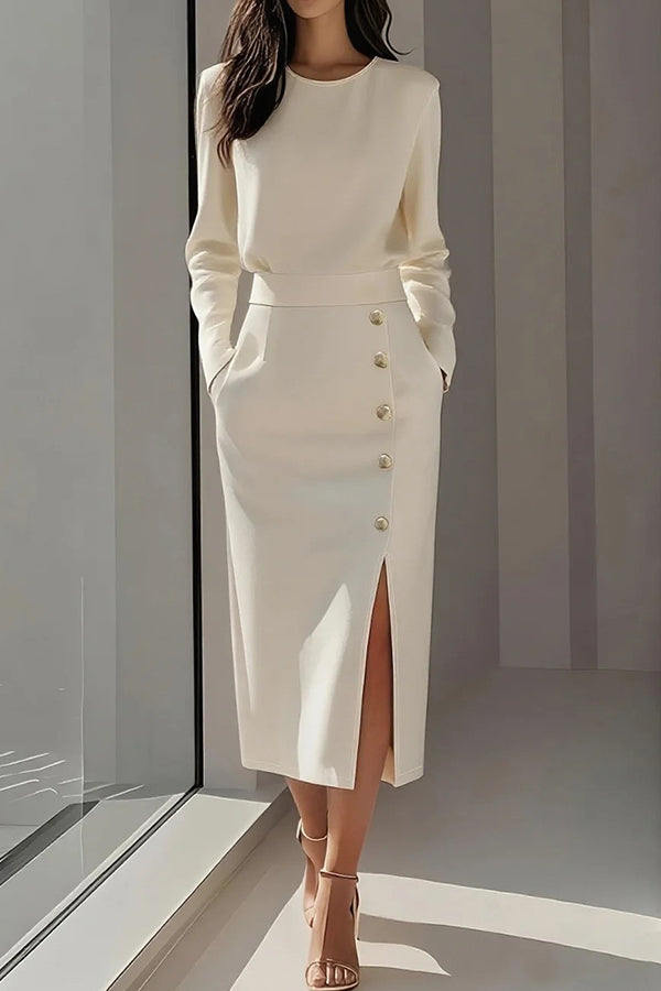 Long Sleeve Midi Dress With Pockets - view 2