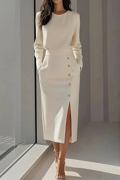 Long Sleeve Midi Dress With Pockets - view 2