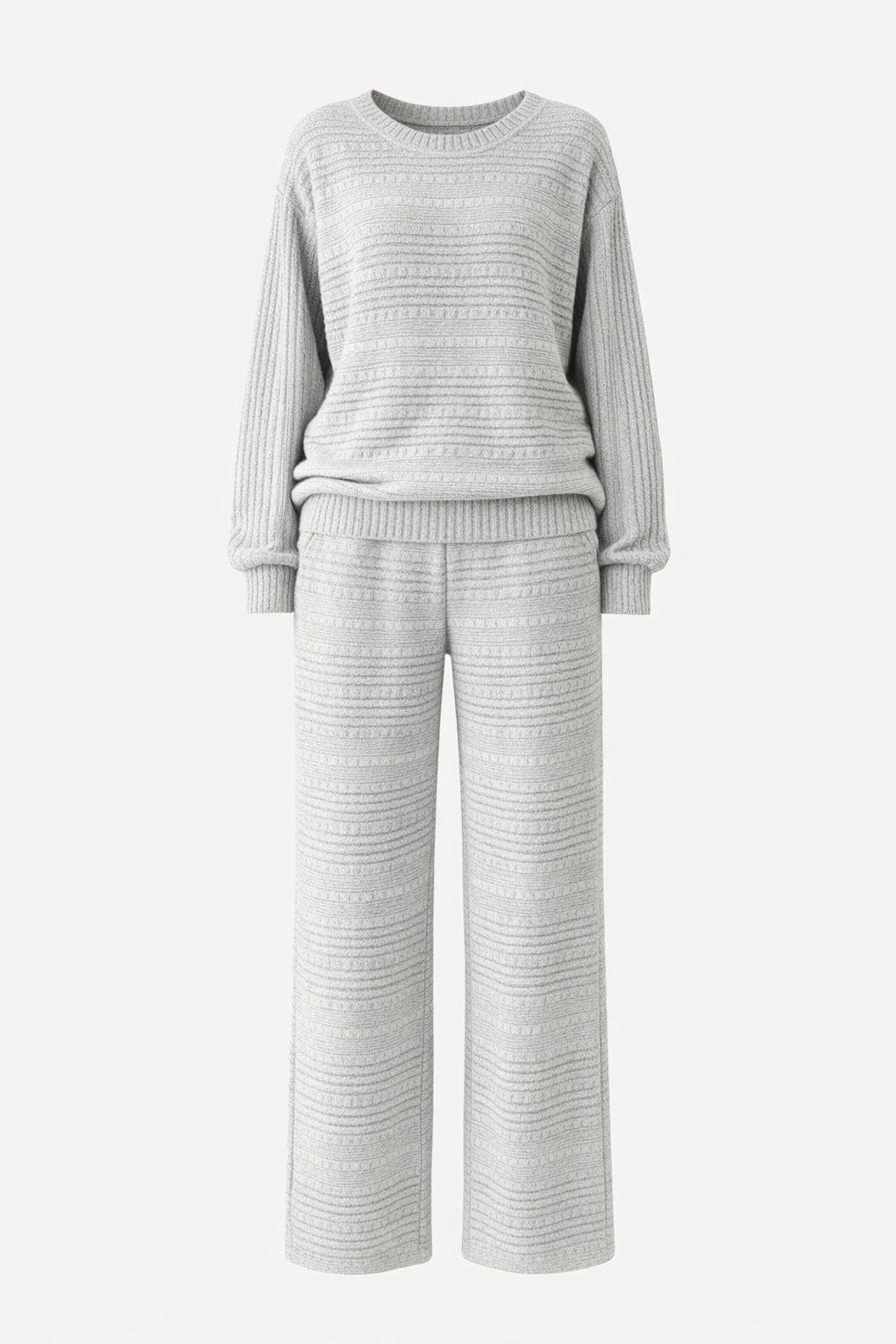 Knit Two-Piece Set With O-Neck Pullover And Wide Leg Pants - 1