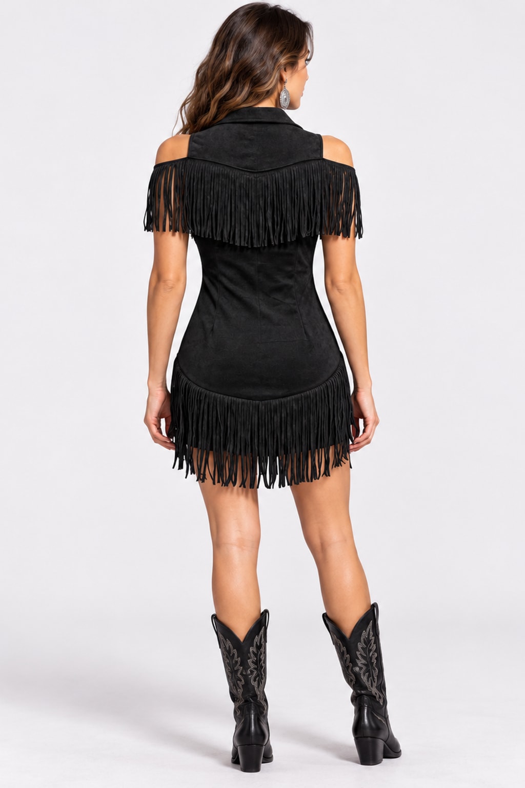 Faux Suede Dress Fringe Western Cowgirl Mini Dress - 5