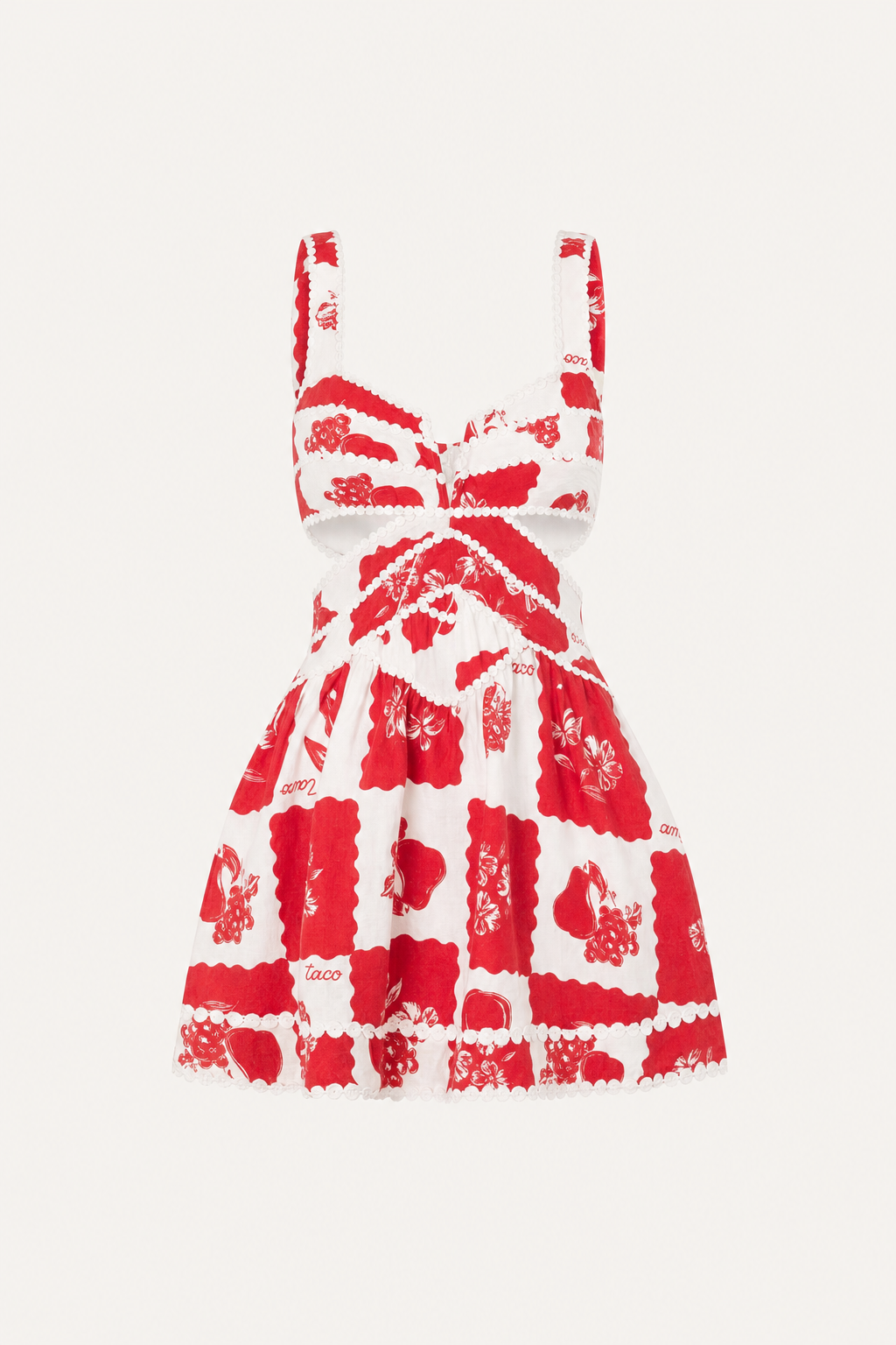Off-Shoulder Linen Blend Mini Dress in Red