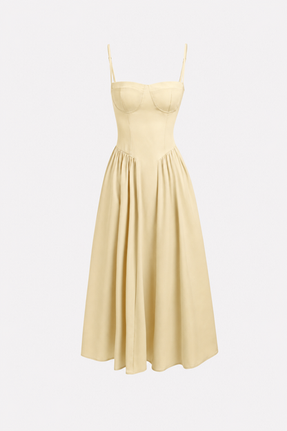Yellow square neck midi dress with pockets