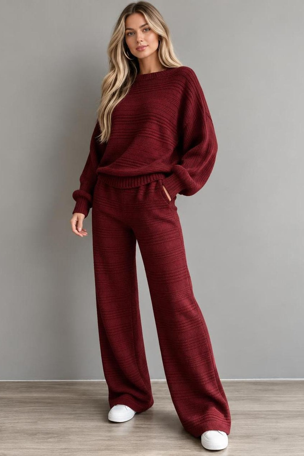 Knit Striped Wide-Leg Matching Set - 2