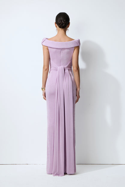 One-Shoulder Velvet Maxi Dress in Purple - view 4