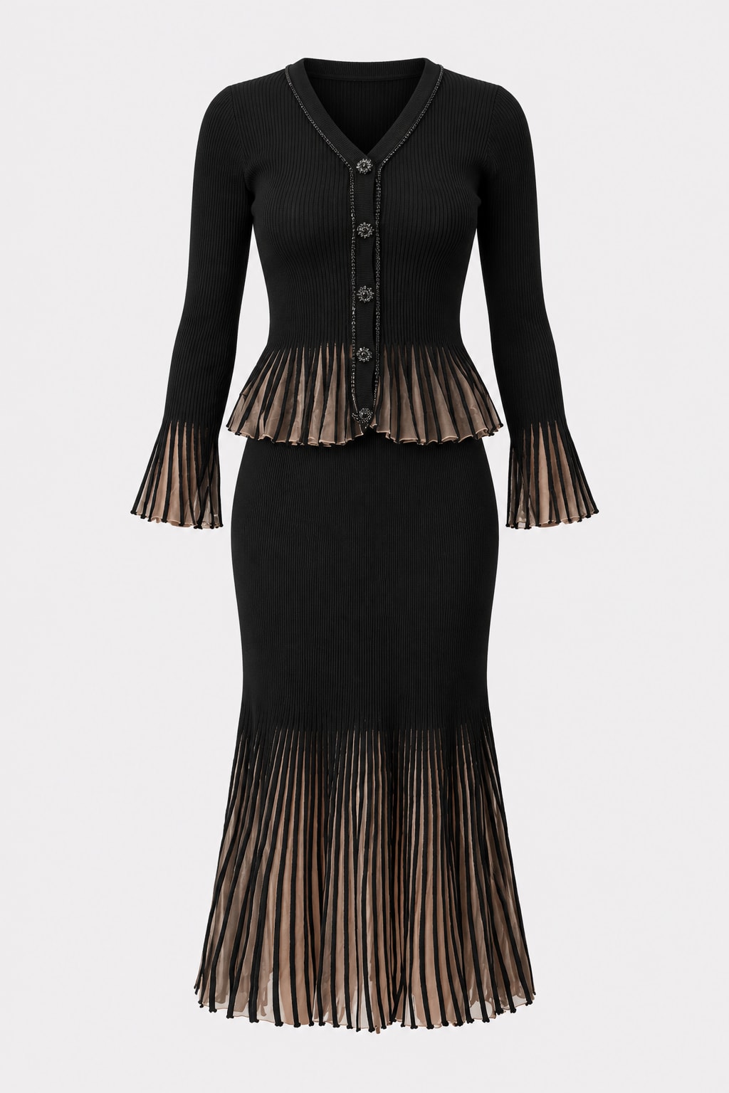 Viscose Knit Two Piece Set Rhinestone Trim - 1