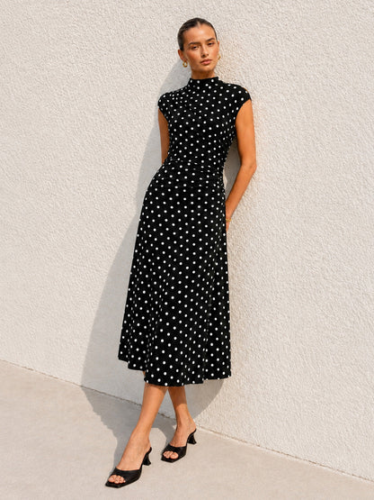 Black Polka Dot Cotton Jersey Midi Dress - view 2