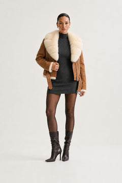Suede Moto Jacket With Fur Collar - 3