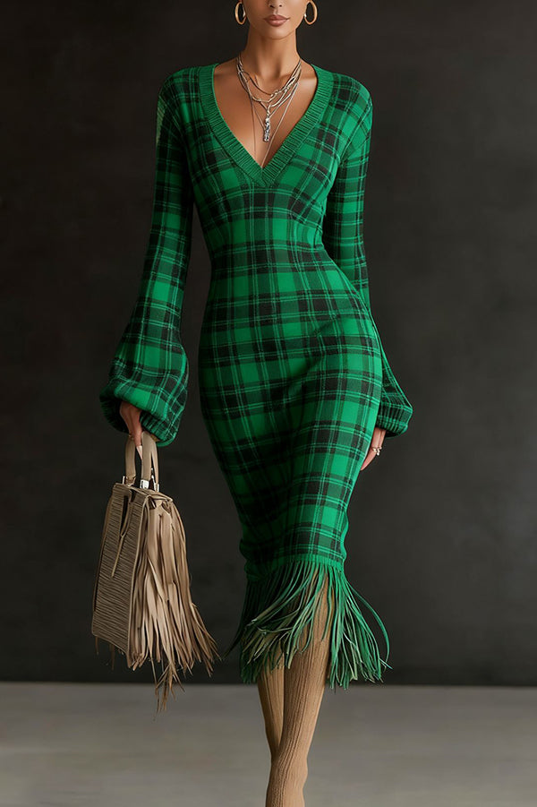 V-Neck Tassel Hem Midi Dress - view 4