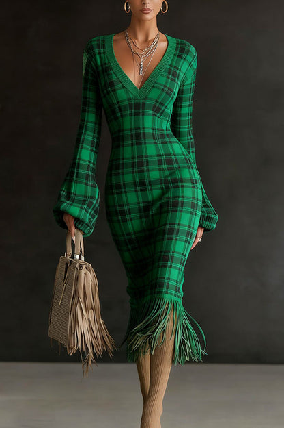 V-Neck Tassel Hem Midi Dress - view 4