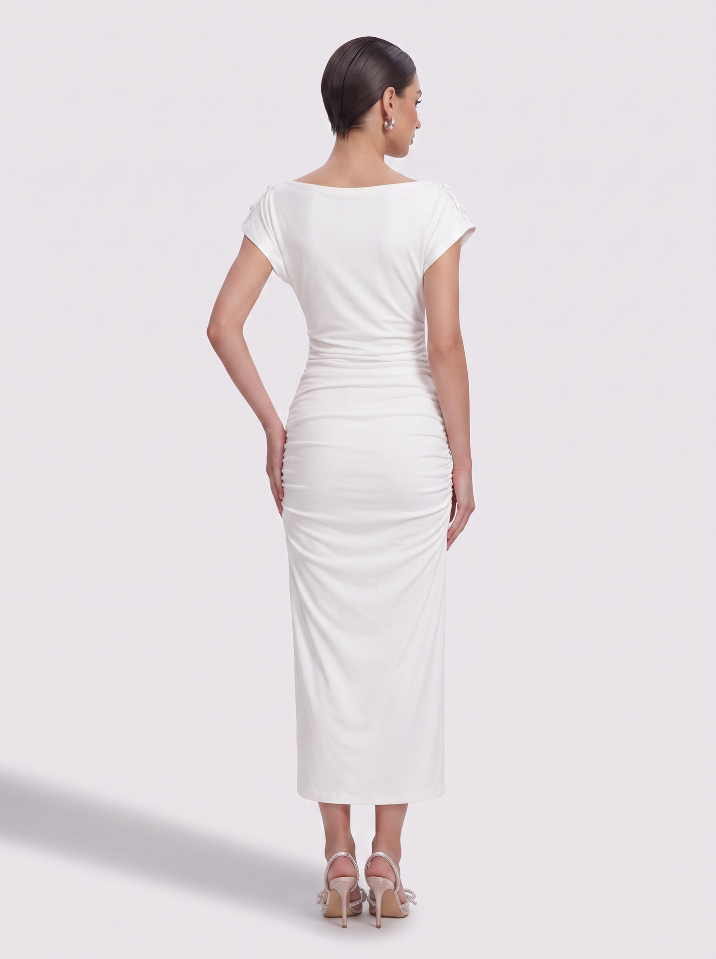 White viscose button-front midi dress - view 4