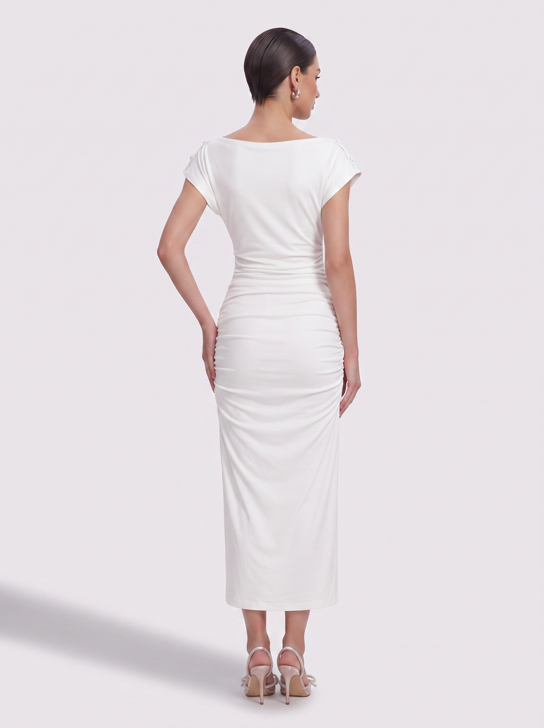 White viscose button-front midi dress - view 4