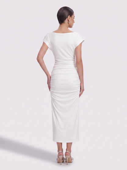 White viscose button-front midi dress - view 4