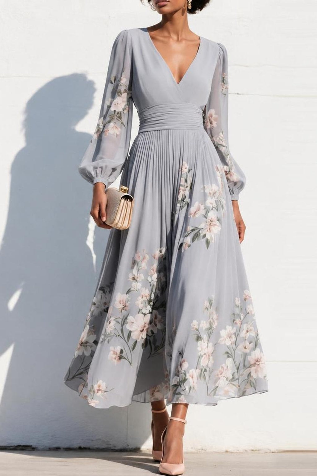 Floral Midi Dress With V-Neck - 8