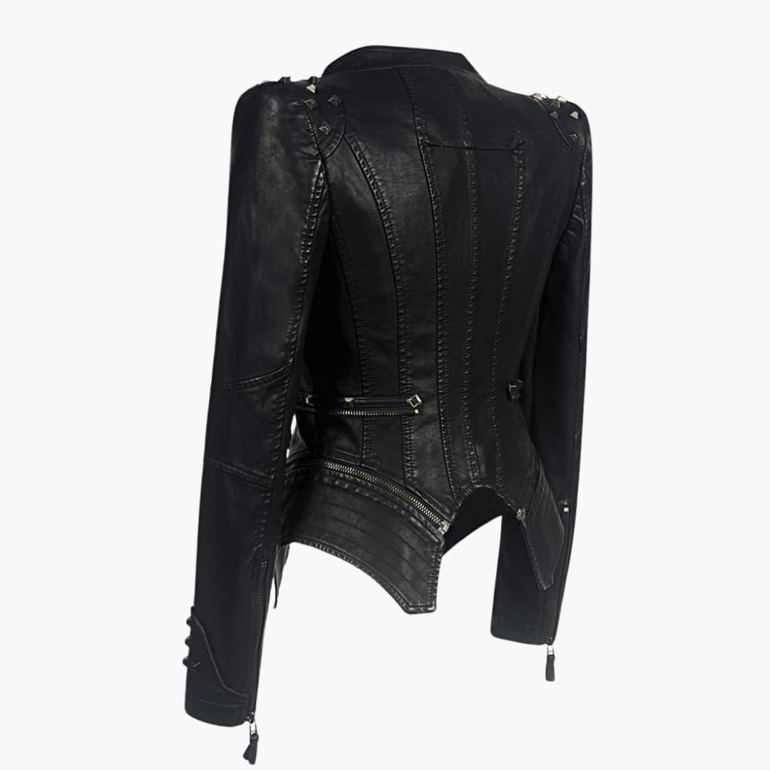 Black Studded Faux Leather Moto Jacket - view 7