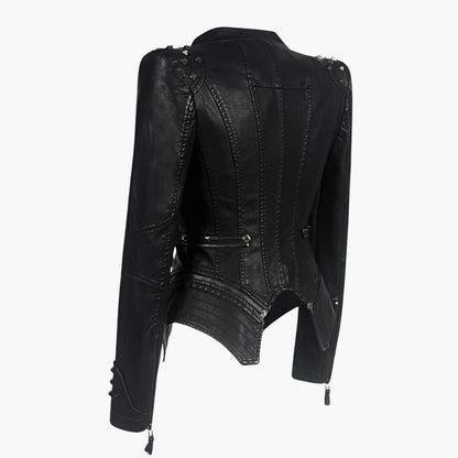 Black Studded Faux Leather Moto Jacket - view 7