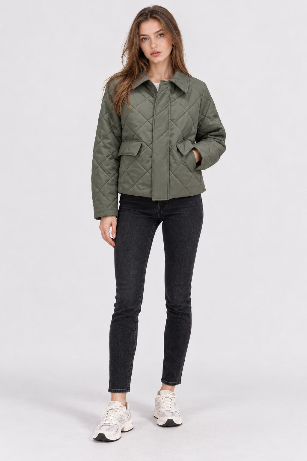 Quilted Jacket Lapel Cropped Winter Coat - 4