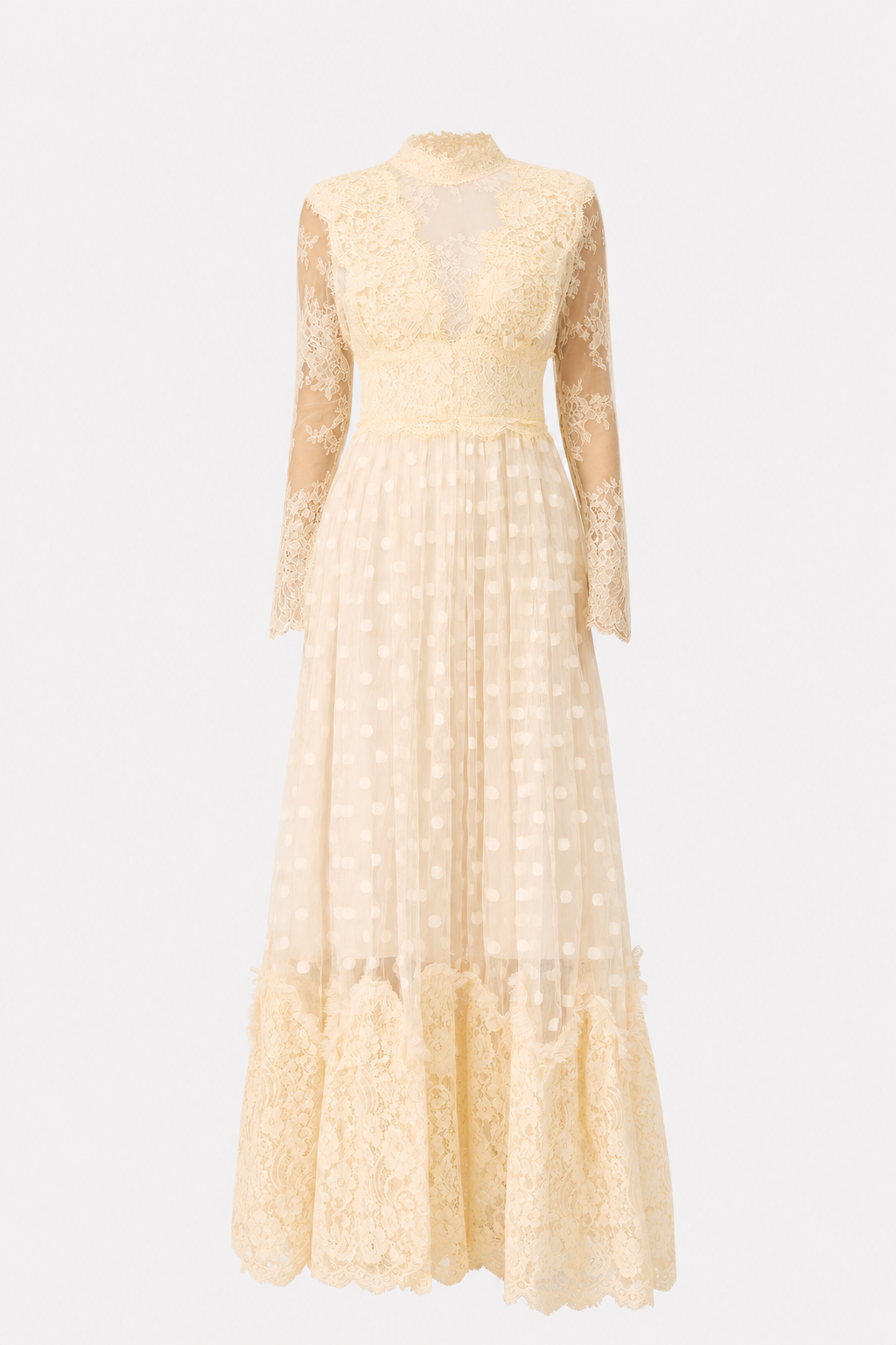 Polka Dot Embroidered Lace Maxi Dress
