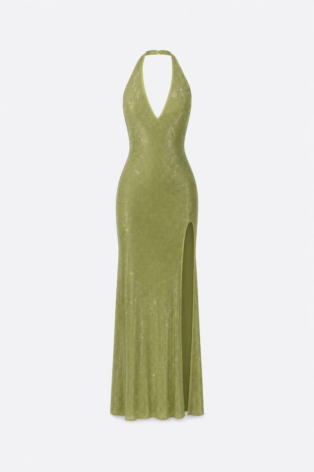 Green sequin halter maxi dress with side slit