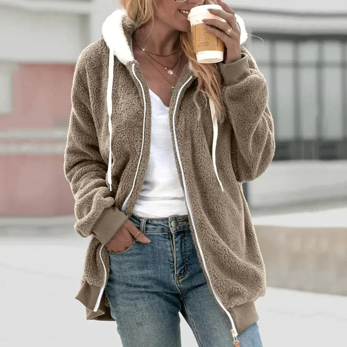 Sherpa fleece hooded zip-up jacket - view 6