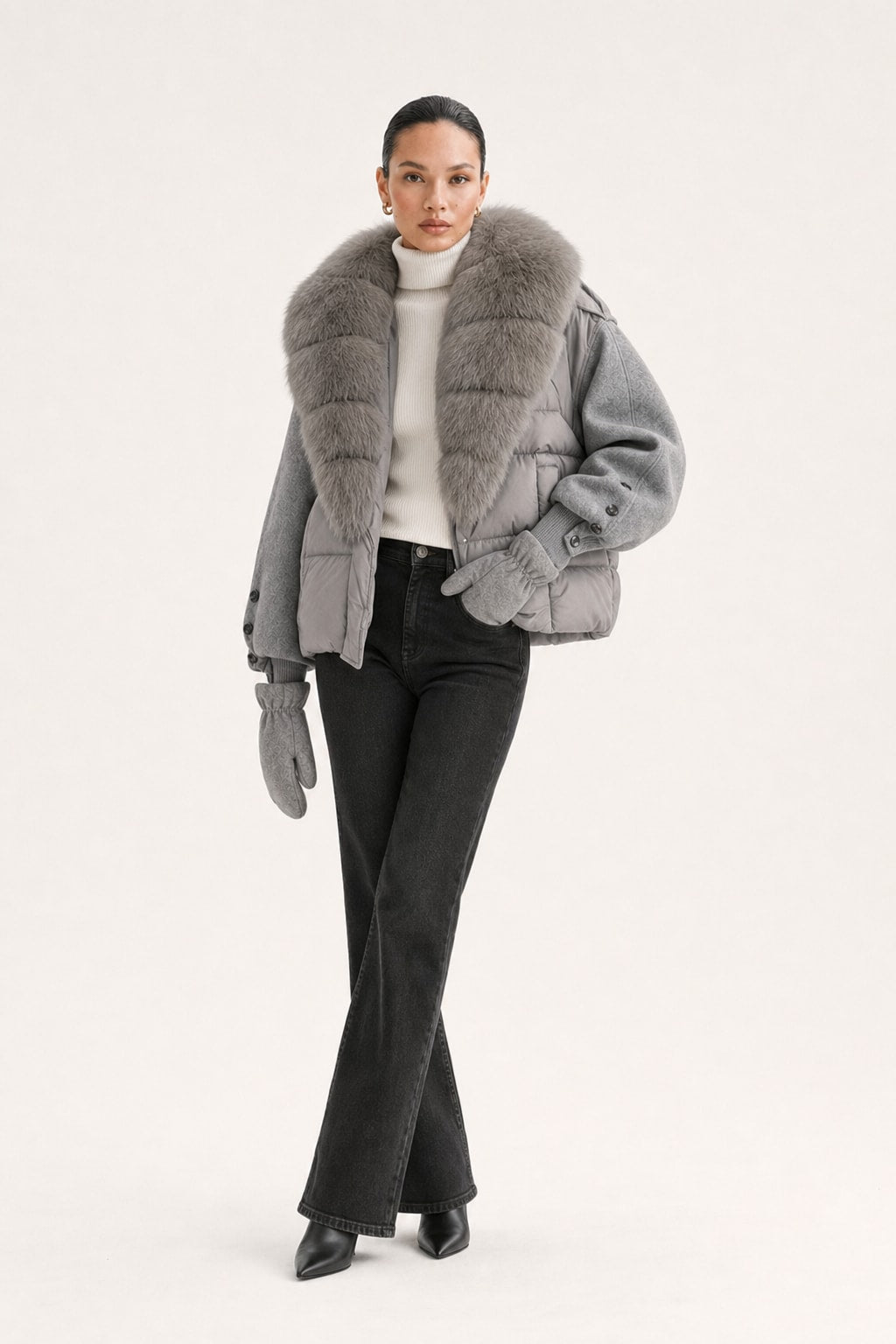 Duck Down Puffer Jacket With Detachable Fur Collar - 8
