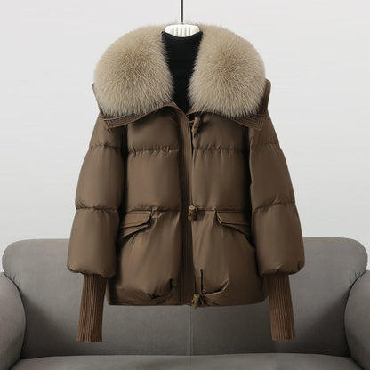 Faux fur collar quilted puffer jacket with hood - view 7