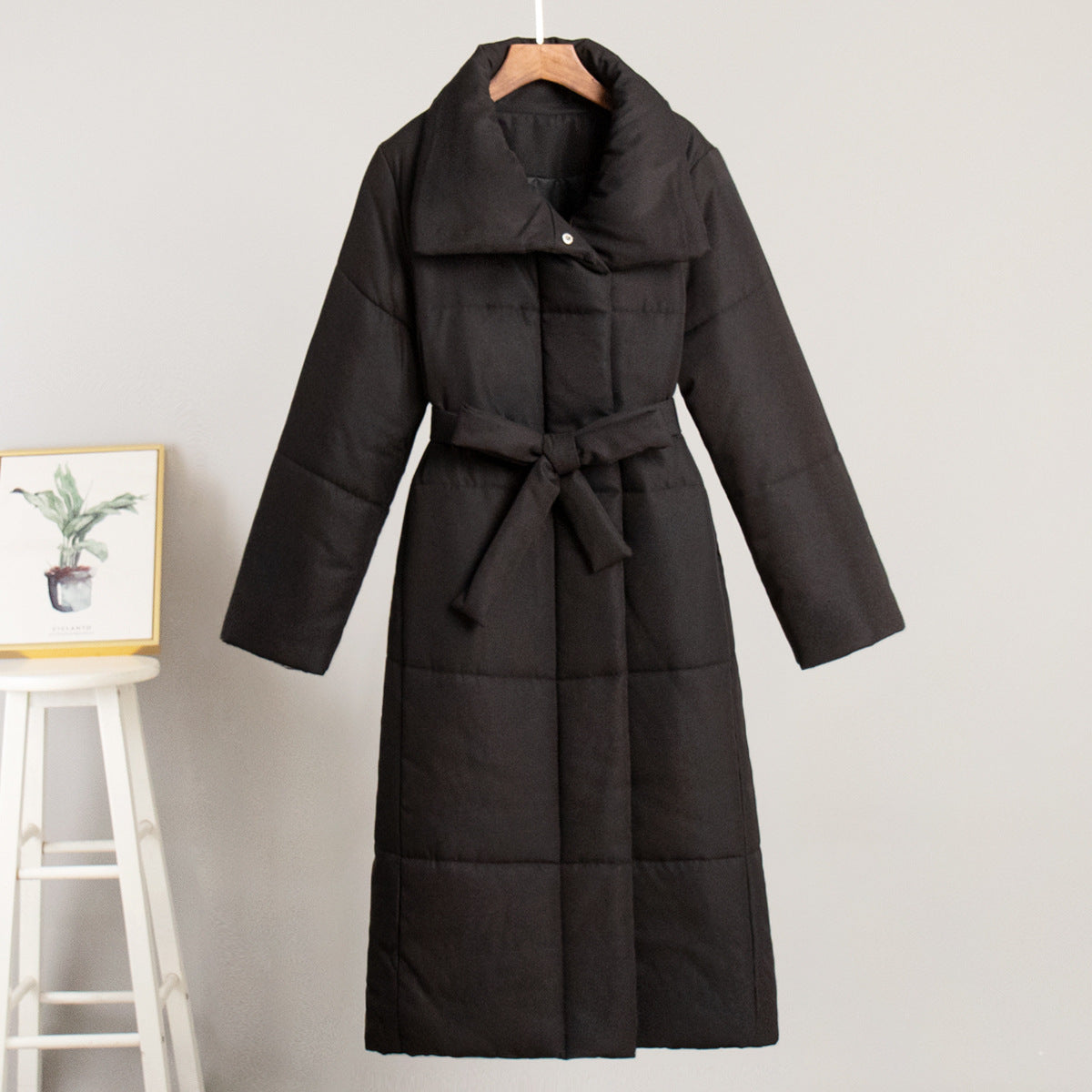 Quilted Cotton Blend Long Belted Coat - view 5