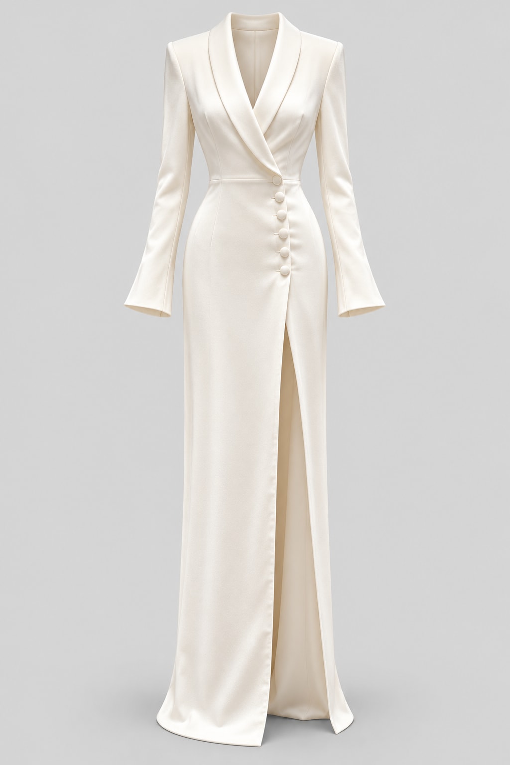 Polyester Maxi Dress Structured Suit Collar - 1