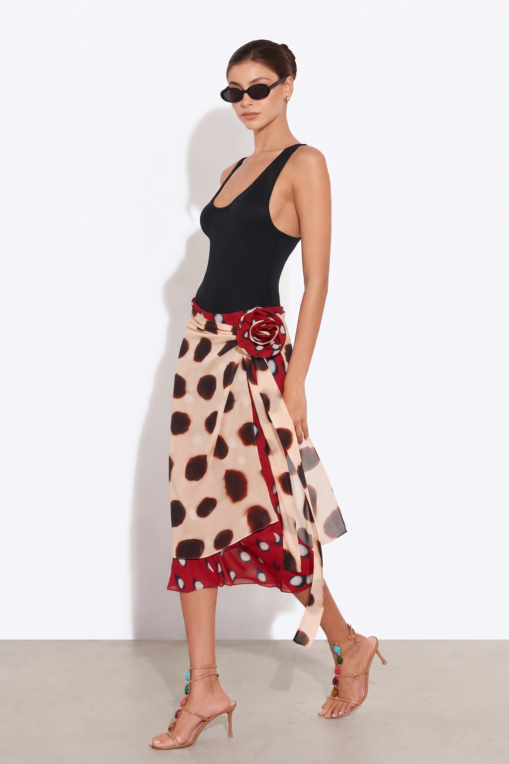 Chiffon Blend Wrap Skirt With Asymmetric Hem - 2