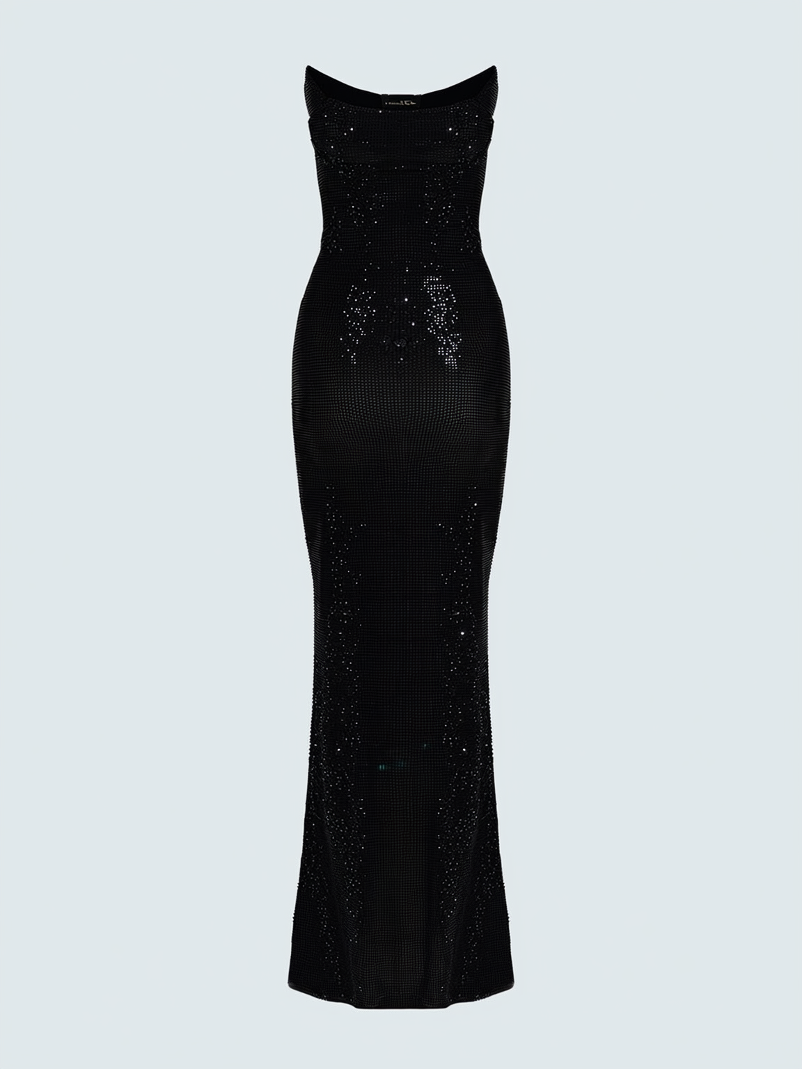 Strapless sequin mesh maxi dress with lace-up back