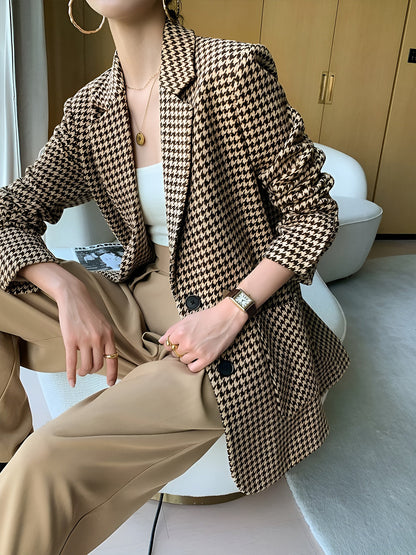 Khaki Houndstooth Belted Blazer, Split Back - view 5