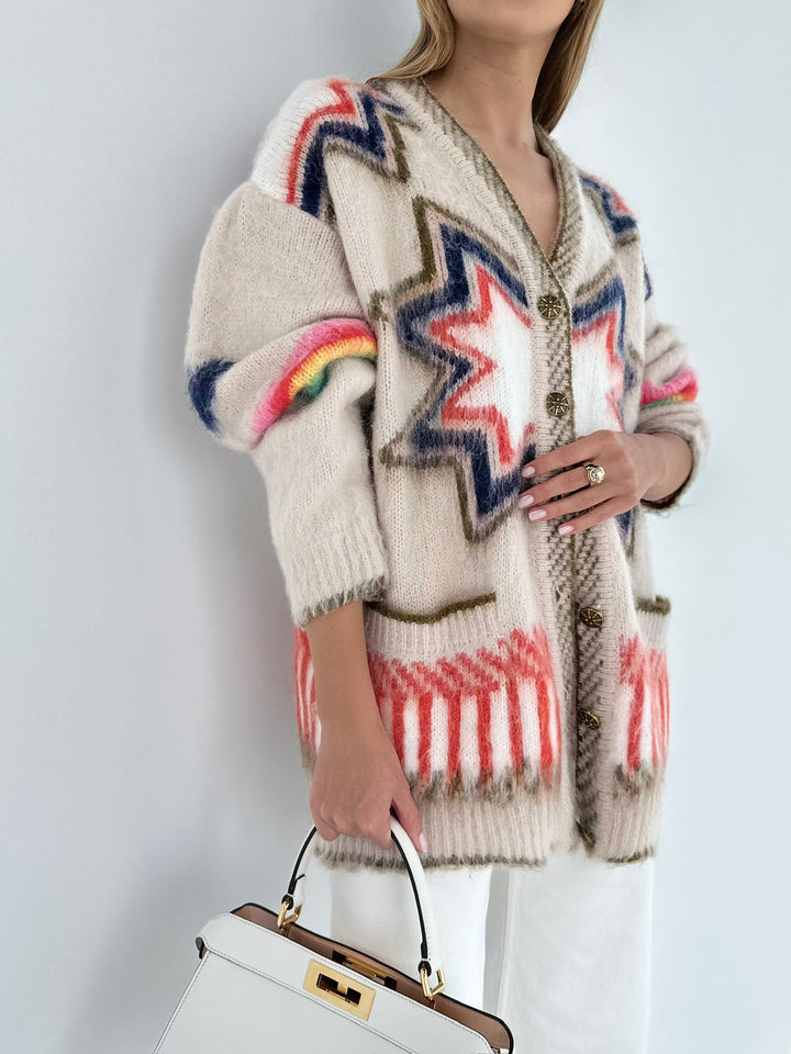 Khaki Knit Cardigan Oversized Fit - 3