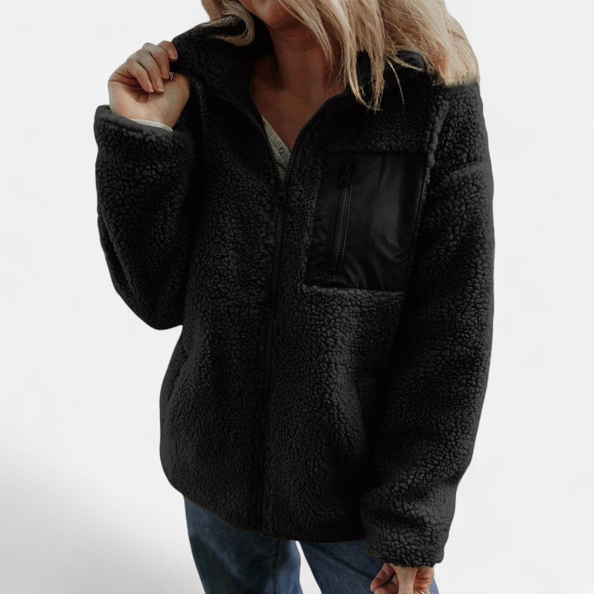 Teddy fleece long coat with full zip - view 3
