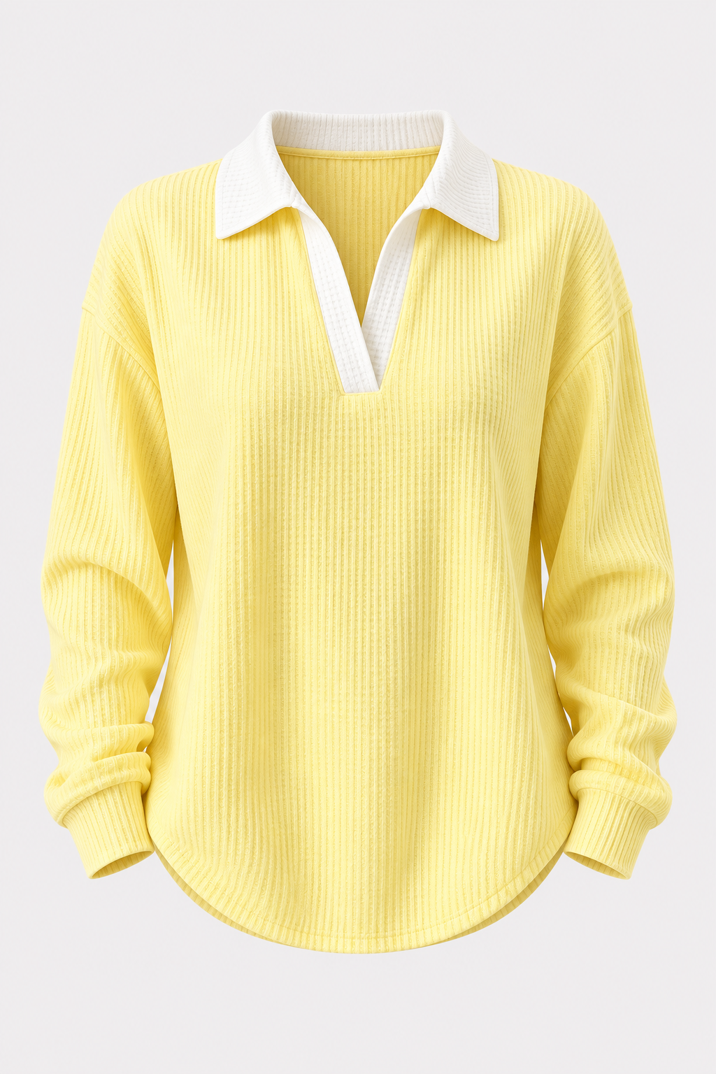 Cotton Waffle Knit Polo Blouse Casual Drop Shoulder - 9