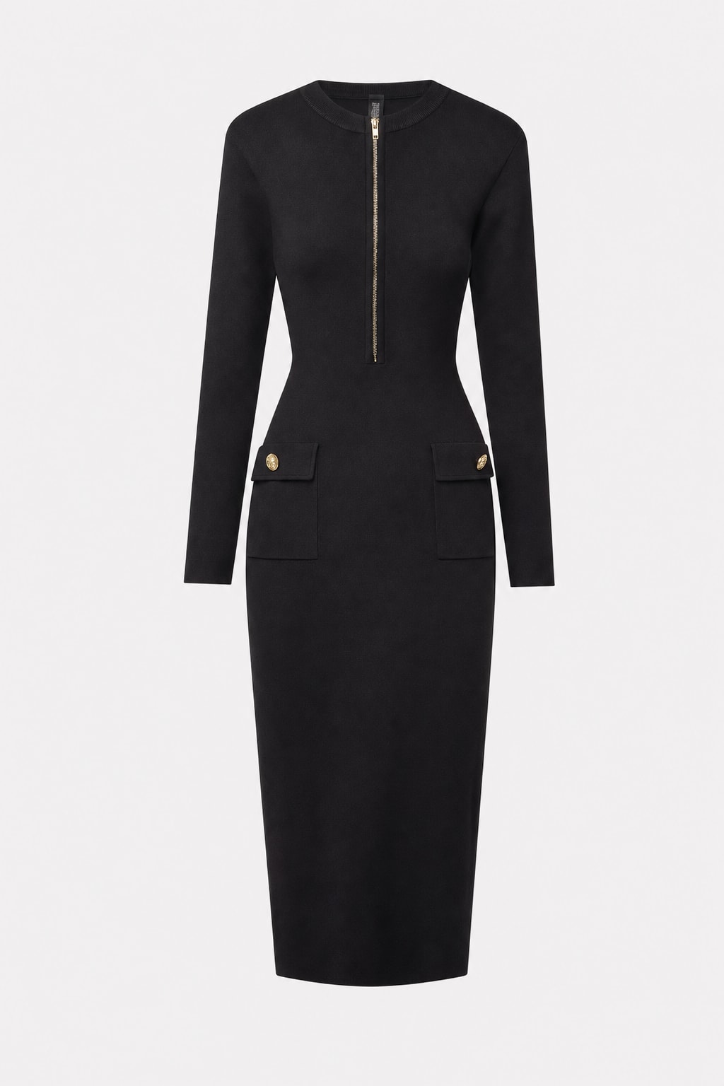 Knit Sweater Midi Dress With Zip-Up Crew Neck - 1