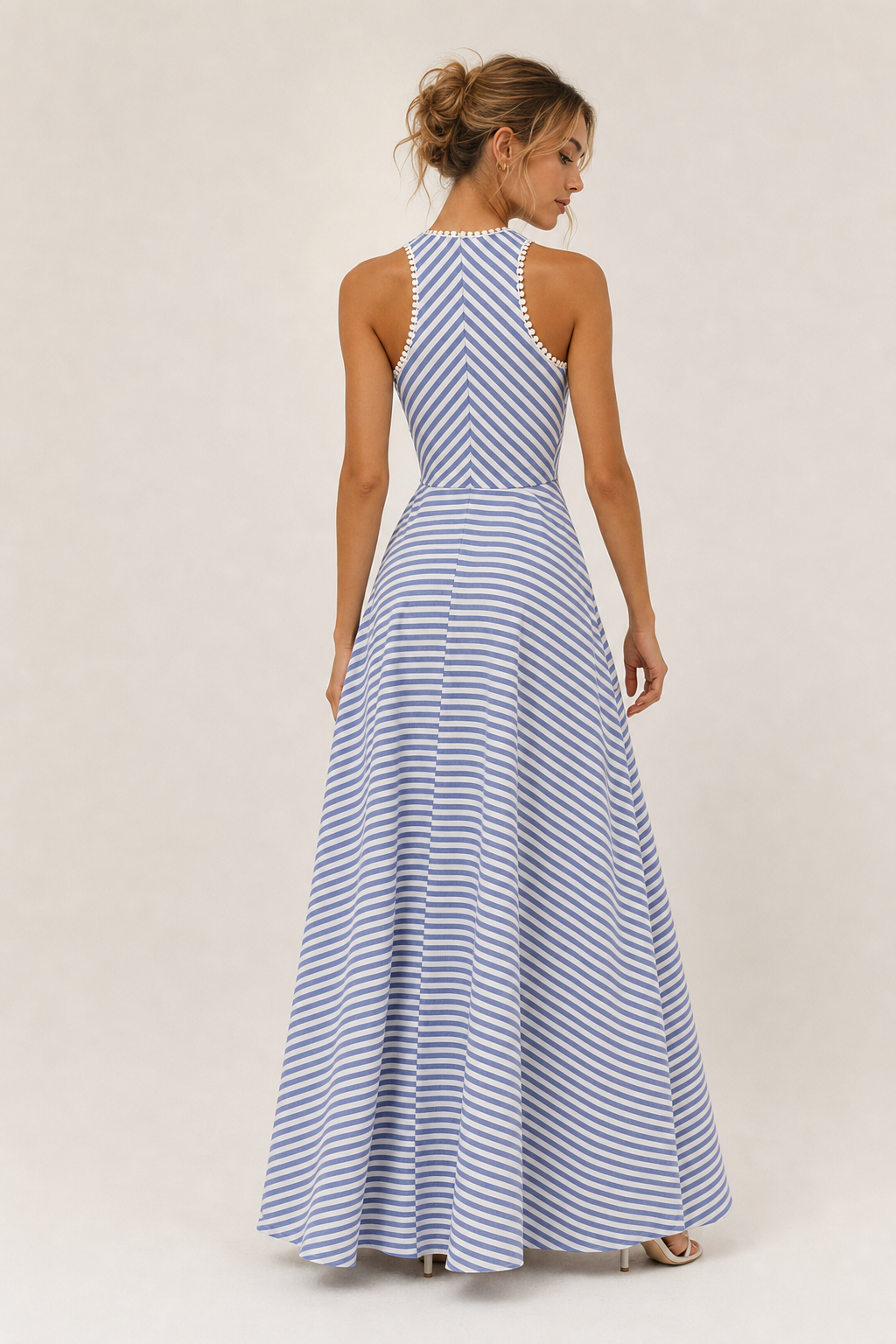 Striped V-Neck Slim Fit Midi Dress - view 3