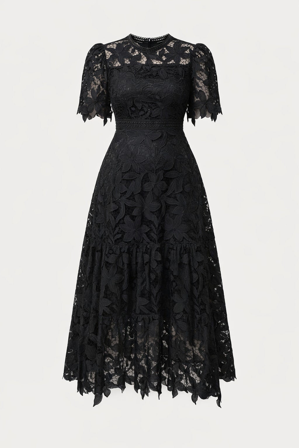Lace Midi Dress with Embroidered Cutout Detailing - 1
