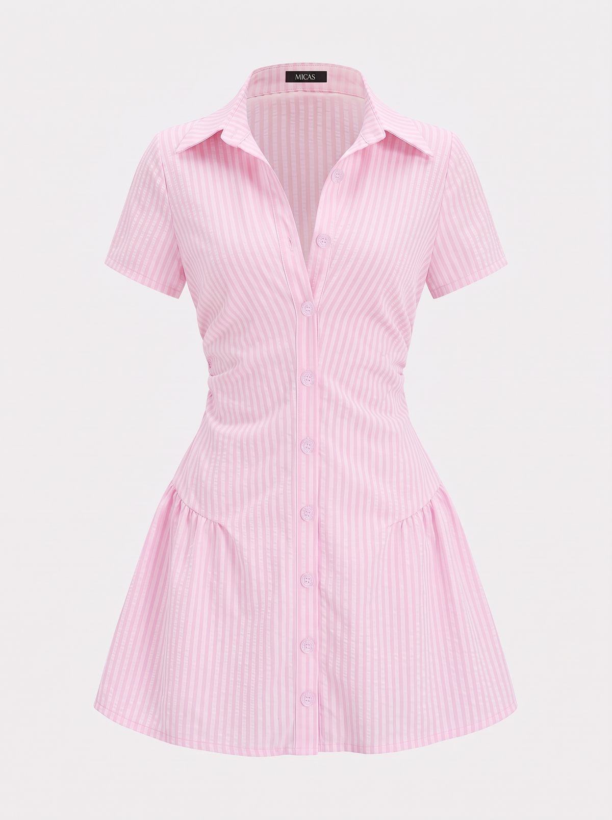 Striped V-Neck Short Sleeve Mini Dress - view 8