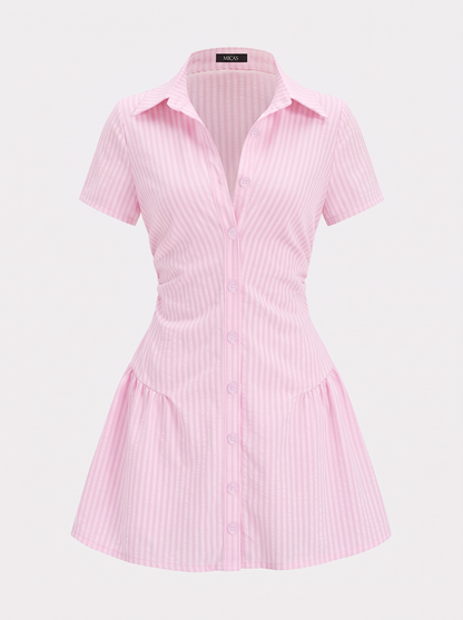 Striped V-Neck Short Sleeve Mini Dress - view 8